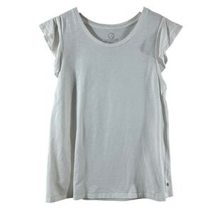 EcoThreads Organic 100% Cotton Flutter Sleeve Top White Crew Neck Size M